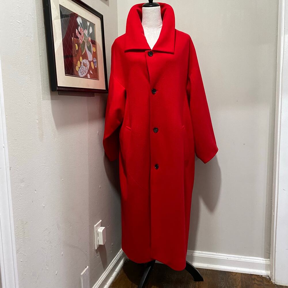 Vintage Comme Des Garçons Red Wool Coat Size Small Oversized 1990s to Early 2000